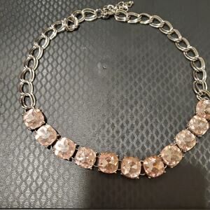 Statement Mixed Pink Crystal&Silver Curb Chain Choker Necklace Edgy Glam Punk